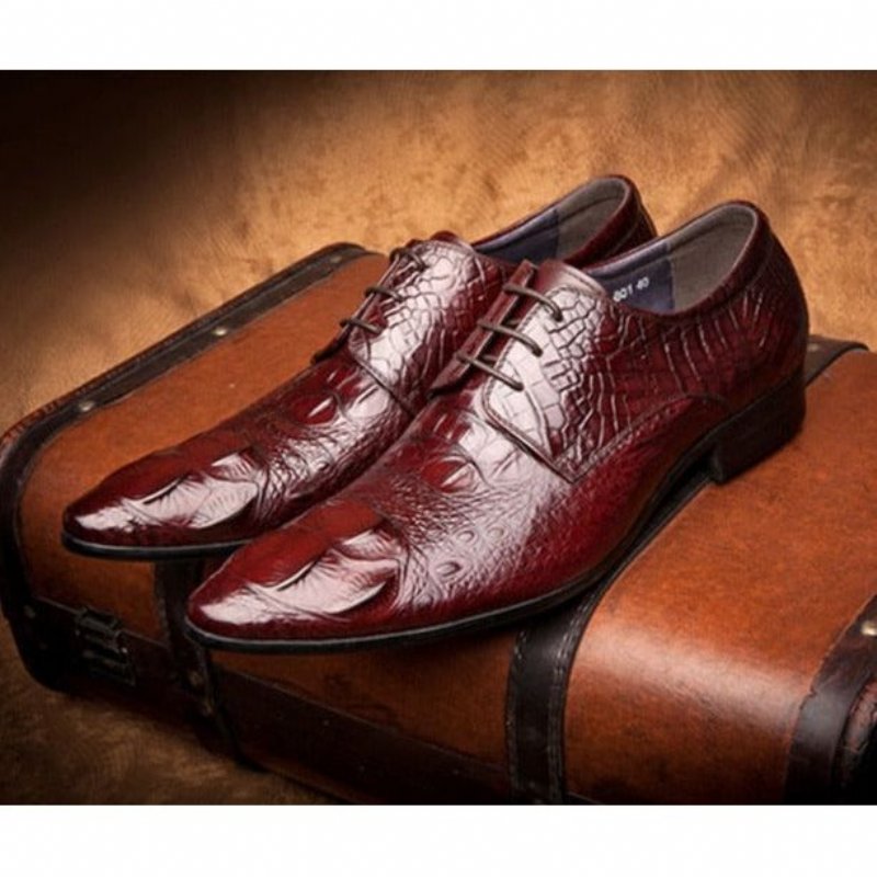 Formele Herenschoenen Met Puntige Neus Alligatortextuur Broguekledingschoenen - Rood