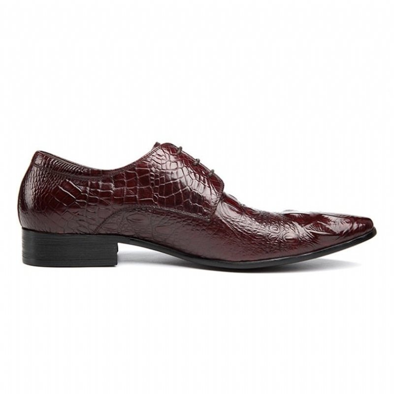 Formele Herenschoenen Met Puntige Neus Alligatortextuur Broguekledingschoenen - Rood