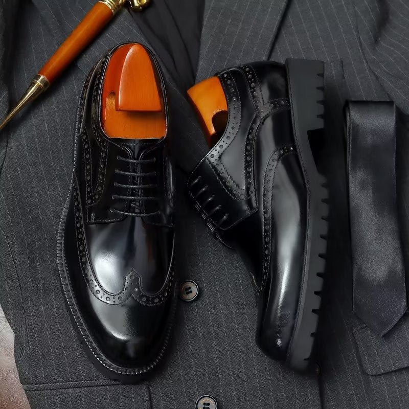 Formele Herenschoenen Met Reliëf Elegante Brogue-schoenen - Zwart