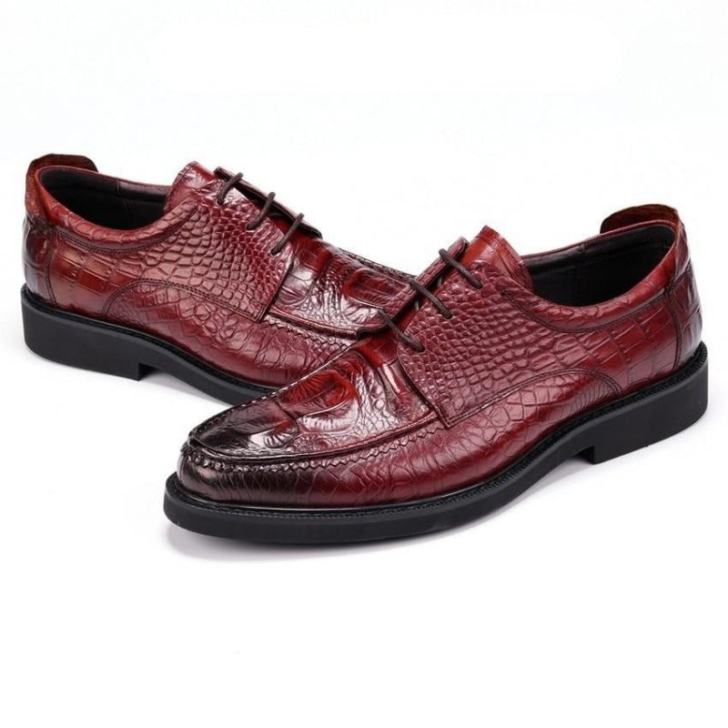 Formele Herenschoenen Met Ronde Neus Alligator Derbyschoenen Veters - Rood