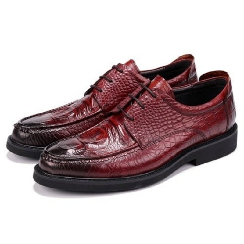 Formele Herenschoenen Met Ronde Neus Alligator Derbyschoenen Veters - Rood