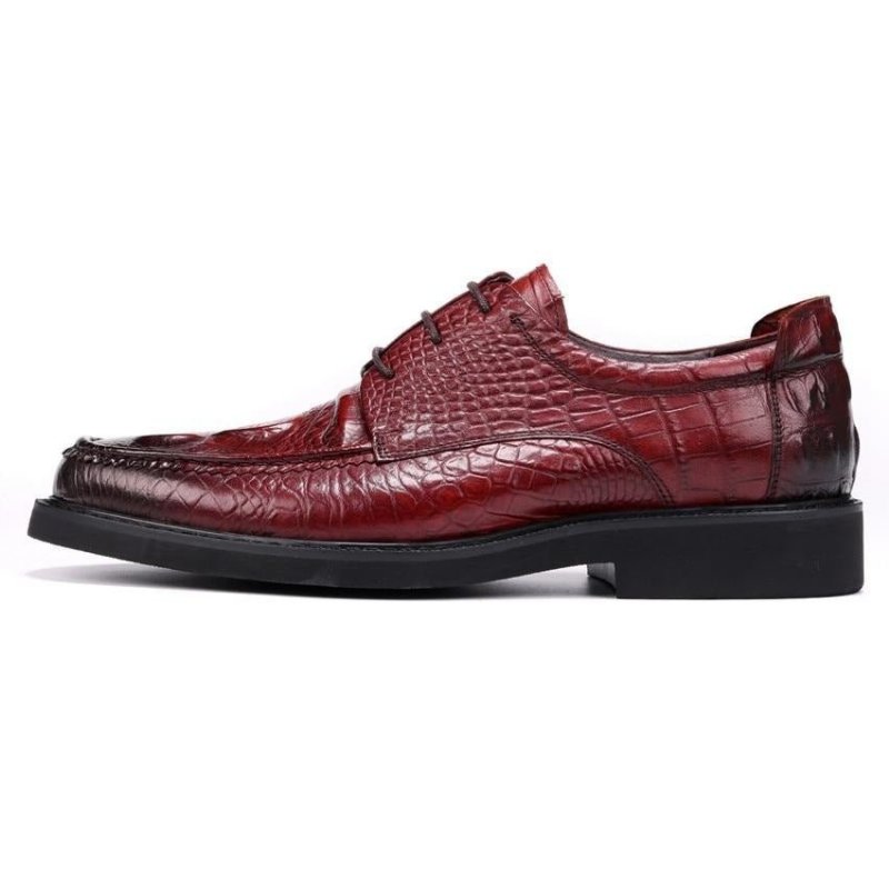 Formele Herenschoenen Met Ronde Neus Alligator Derbyschoenen Veters - Rood