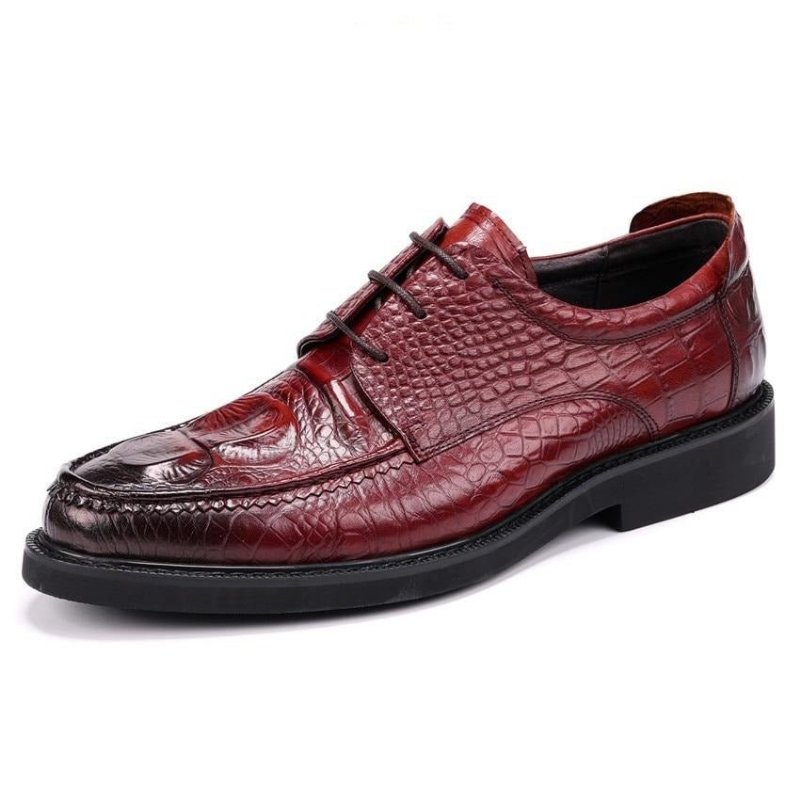 Formele Herenschoenen Met Ronde Neus Alligator Derbyschoenen Veters - Rood