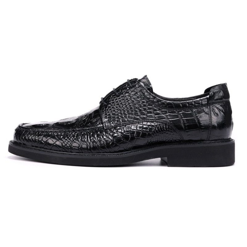 Formele Herenschoenen Met Ronde Neus Alligator Derbyschoenen Veters - Zwart