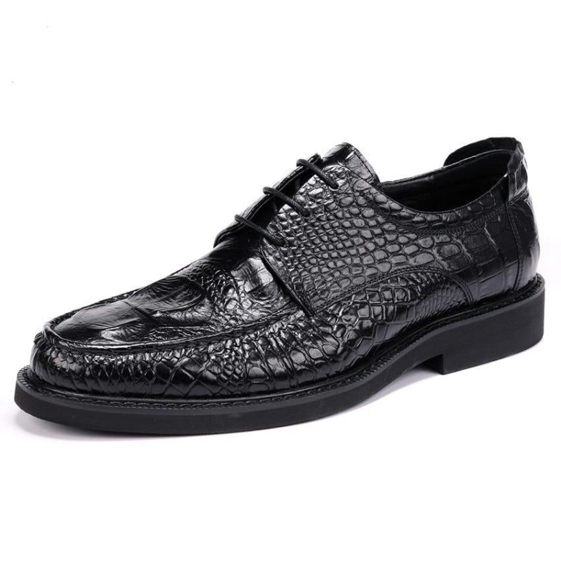 Formele Herenschoenen Met Ronde Neus Alligator Derbyschoenen Veters - Zwart