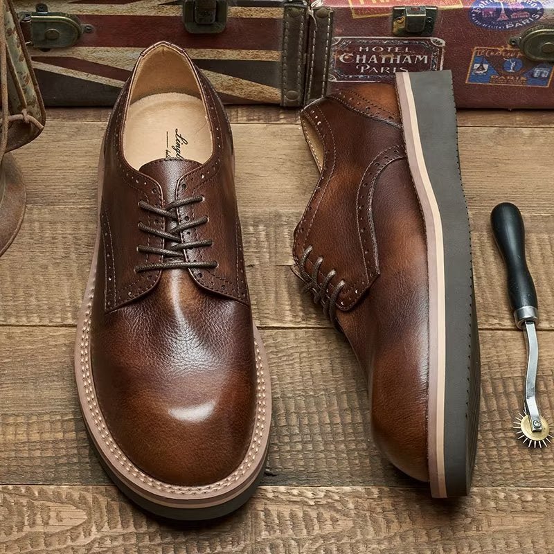 Formele Herenschoenen Met Ronde Neus Elegante Kledingschoenen - Koffie