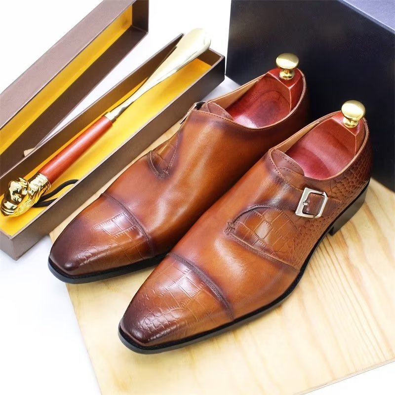 Formele Herenschoenen Modieuze Luxe Krokodillenpatroon Monkstrap-kledingschoenen - Koffie