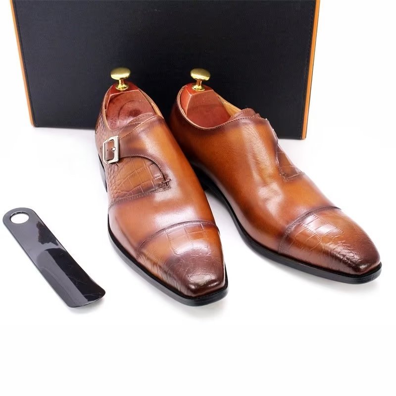 Formele Herenschoenen Modieuze Luxe Krokodillenpatroon Monkstrap-kledingschoenen - Koffie