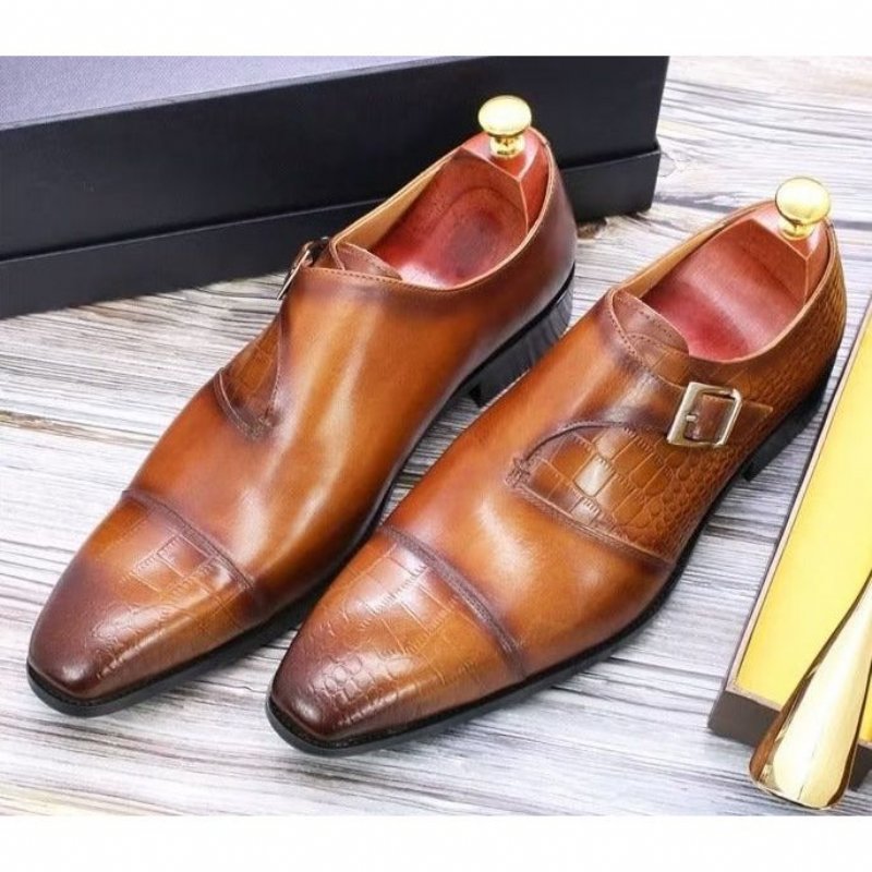 Formele Herenschoenen Modieuze Luxe Krokodillenpatroon Monkstrap-kledingschoenen - Koffie