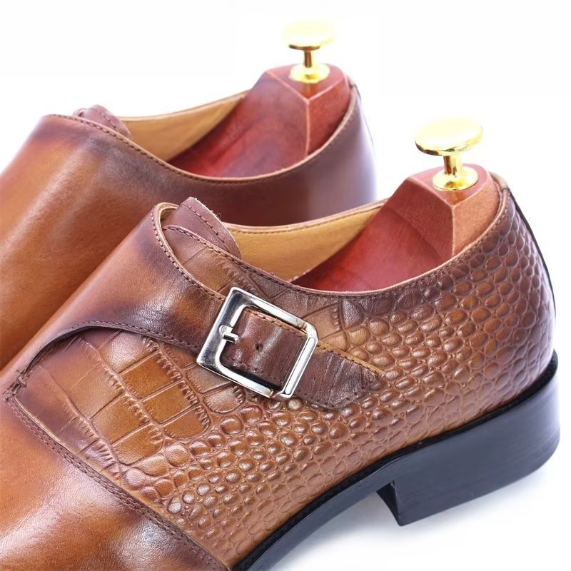 Formele Herenschoenen Modieuze Luxe Krokodillenpatroon Monkstrap-kledingschoenen - Koffie