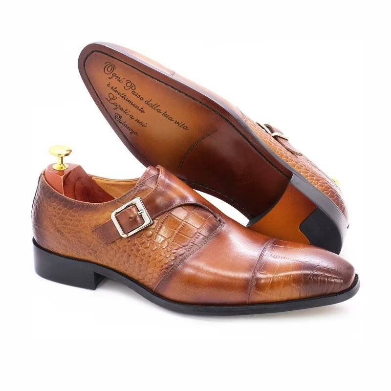 Formele Herenschoenen Modieuze Luxe Krokodillenpatroon Monkstrap-kledingschoenen - Koffie