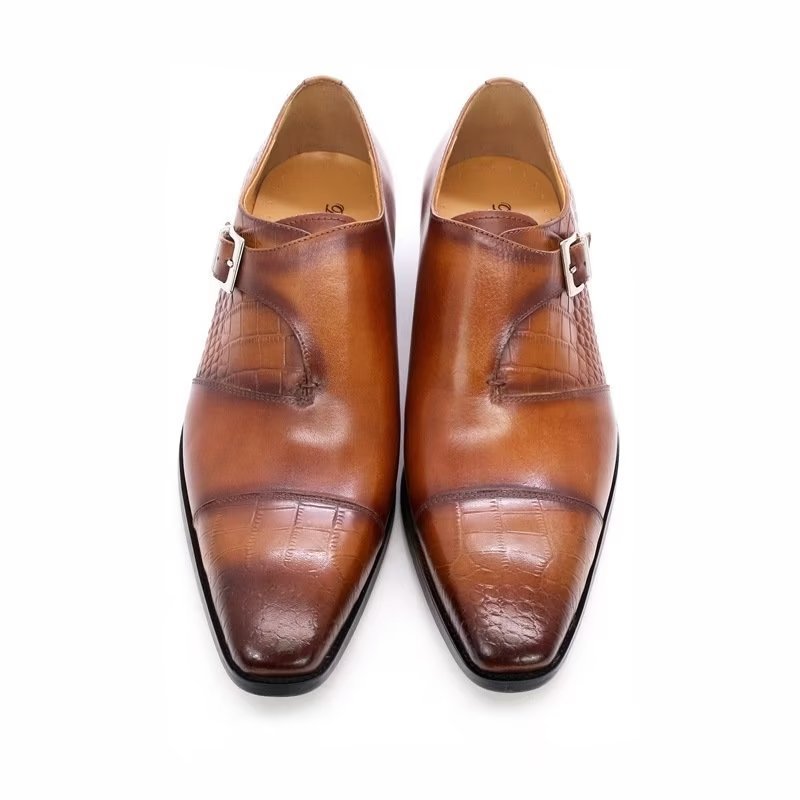 Formele Herenschoenen Modieuze Luxe Krokodillenpatroon Monkstrap-kledingschoenen - Koffie