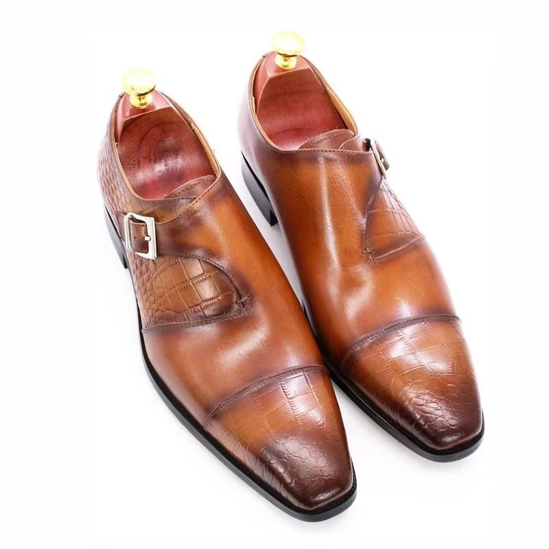 Formele Herenschoenen Modieuze Luxe Krokodillenpatroon Monkstrap-kledingschoenen - Koffie