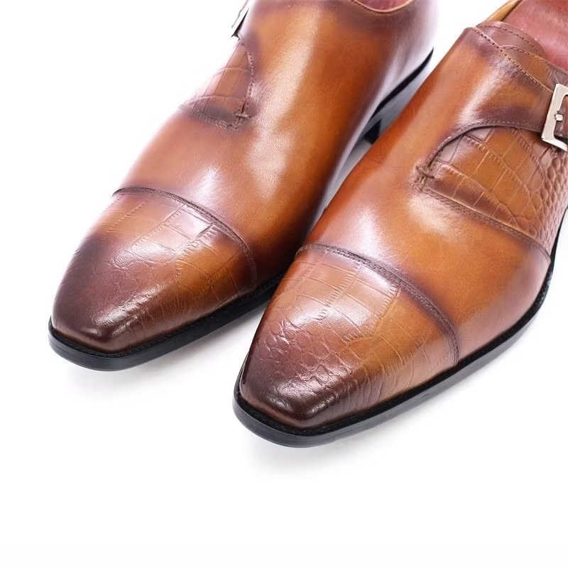 Formele Herenschoenen Modieuze Luxe Krokodillenpatroon Monkstrap-kledingschoenen - Koffie