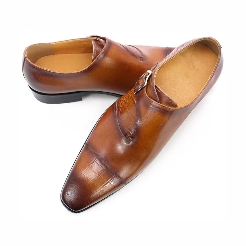 Formele Herenschoenen Modieuze Luxe Krokodillenpatroon Monkstrap-kledingschoenen - Koffie