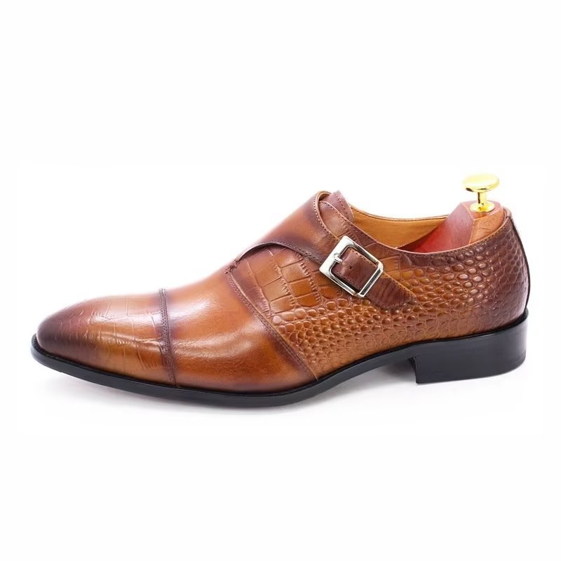 Formele Herenschoenen Modieuze Luxe Krokodillenpatroon Monkstrap-kledingschoenen - Koffie