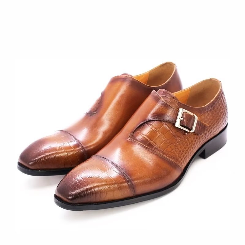 Formele Herenschoenen Modieuze Luxe Krokodillenpatroon Monkstrap-kledingschoenen - Koffie