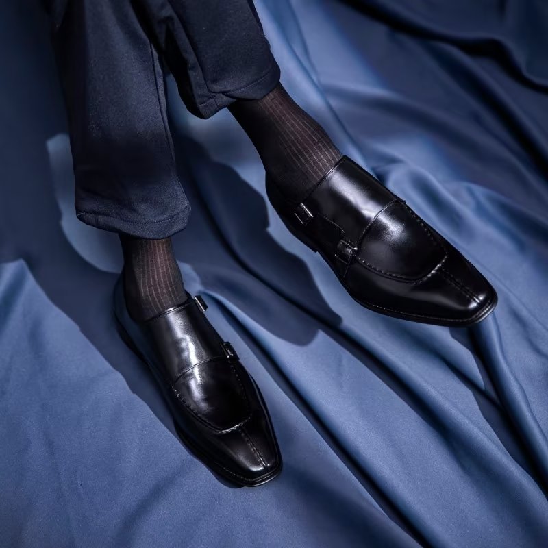 Formele Herenschoenen Monkstrap Elegante Rundlederen Kledingschoenen - Zwart