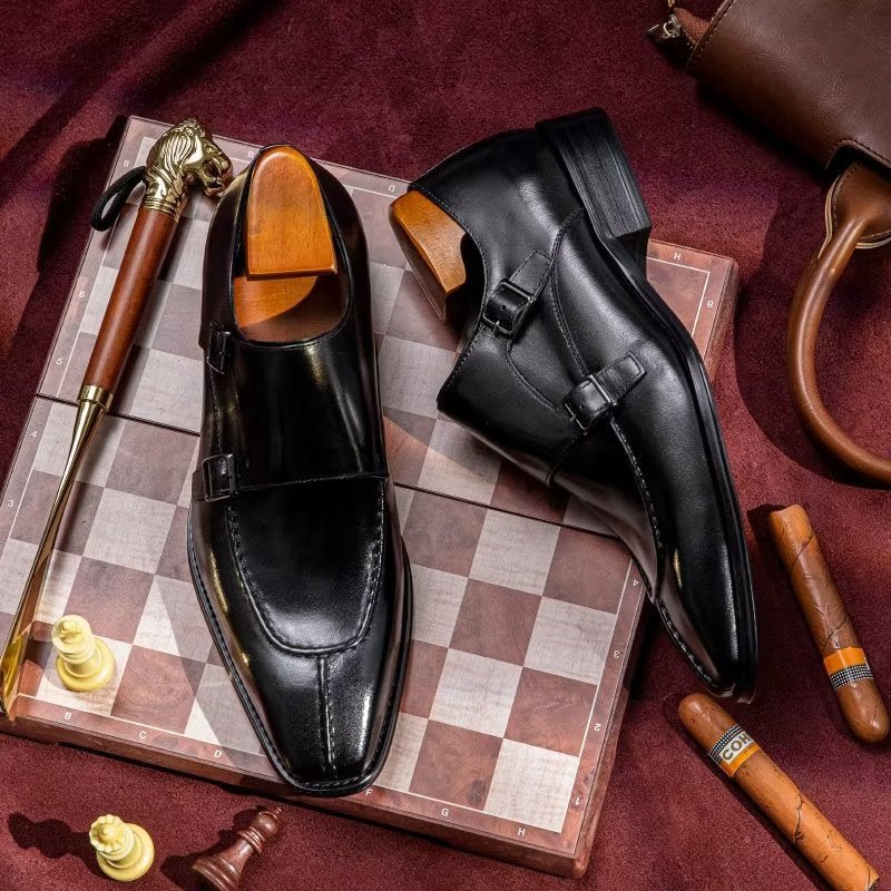 Formele Herenschoenen Monkstrap Elegante Rundlederen Kledingschoenen - Zwart