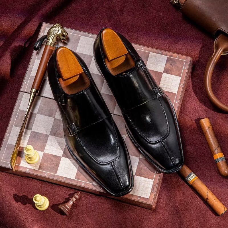 Formele Herenschoenen Monkstrap Elegante Rundlederen Kledingschoenen - Zwart