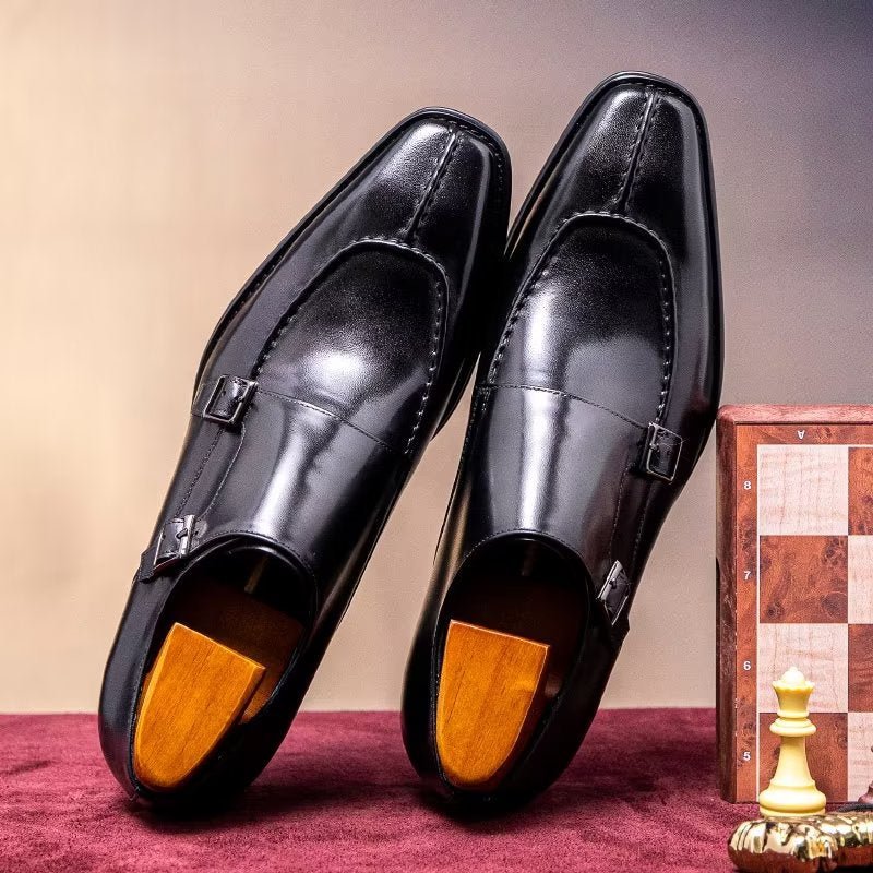 Formele Herenschoenen Monkstrap Elegante Rundlederen Kledingschoenen - Zwart