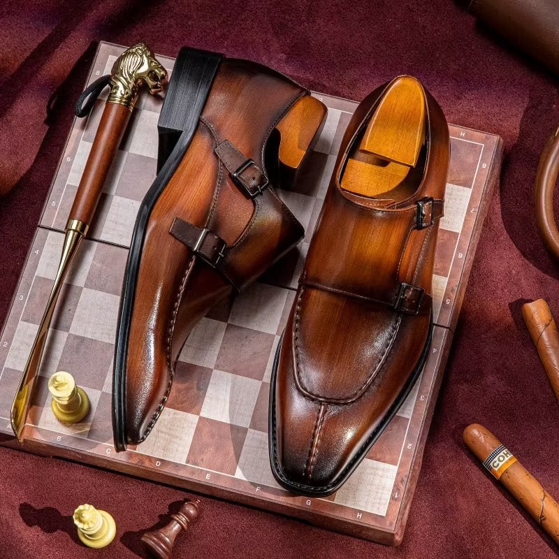 Formele Herenschoenen Monkstrap Elegante Rundlederen Kledingschoenen - Koffie