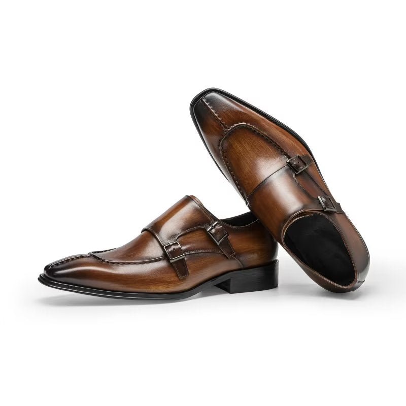 Formele Herenschoenen Monkstrap Elegante Rundlederen Kledingschoenen - Koffie