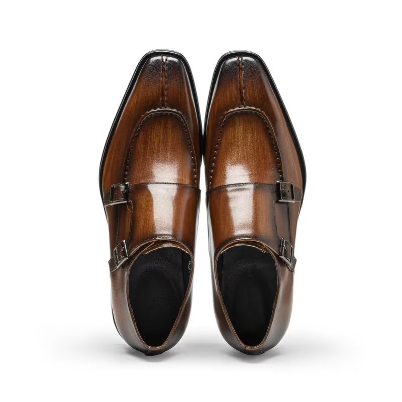 Formele Herenschoenen Monkstrap Elegante Rundlederen Kledingschoenen - Koffie