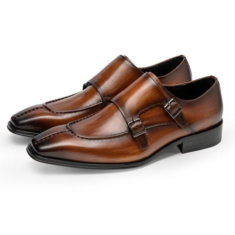 Formele Herenschoenen Monkstrap Elegante Rundlederen Kledingschoenen - Koffie