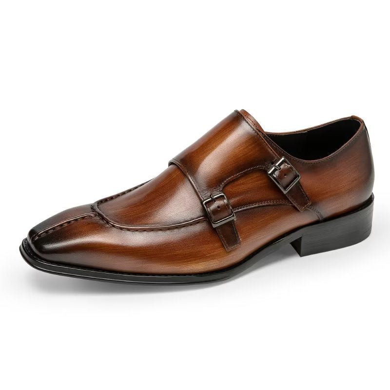 Formele Herenschoenen Monkstrap Elegante Rundlederen Kledingschoenen - Koffie