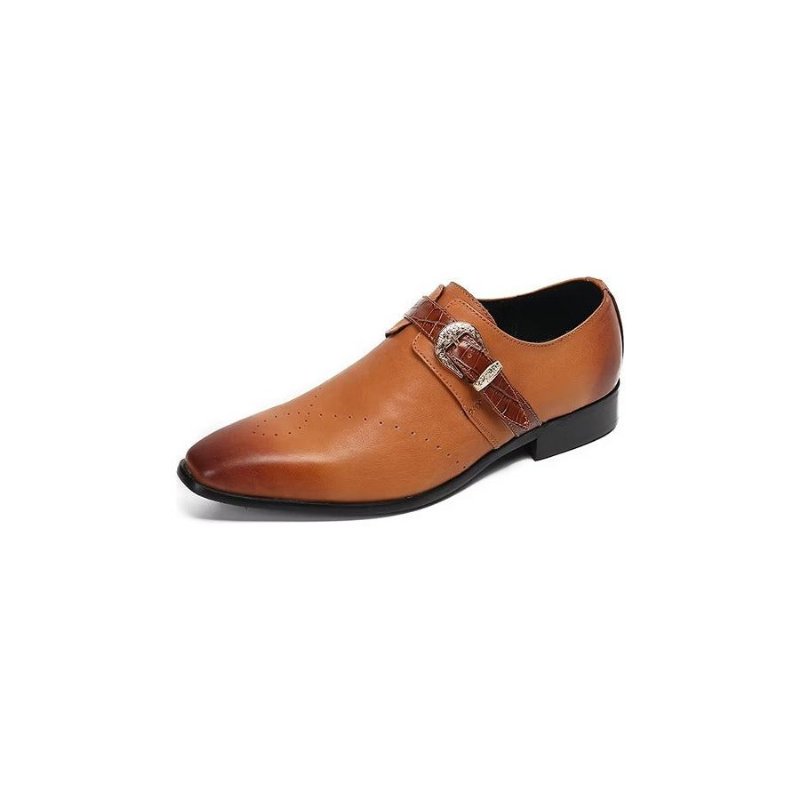 Formele Herenschoenen Monkstraps Elegante Instappers Echt Leer - Bruin