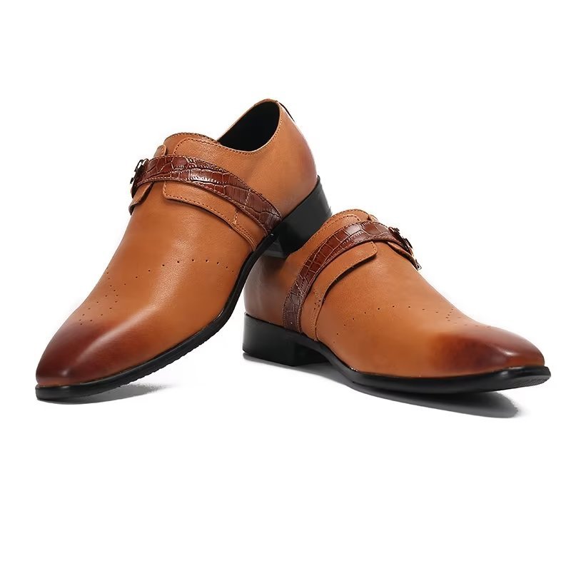 Formele Herenschoenen Monkstraps Elegante Instappers Echt Leer - Bruin