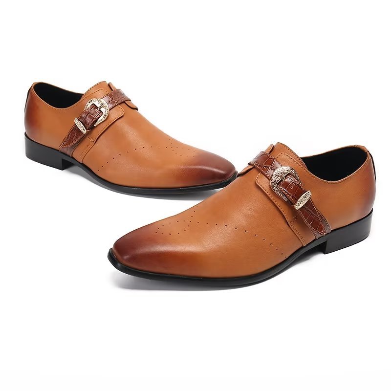 Formele Herenschoenen Monkstraps Elegante Instappers Echt Leer - Bruin