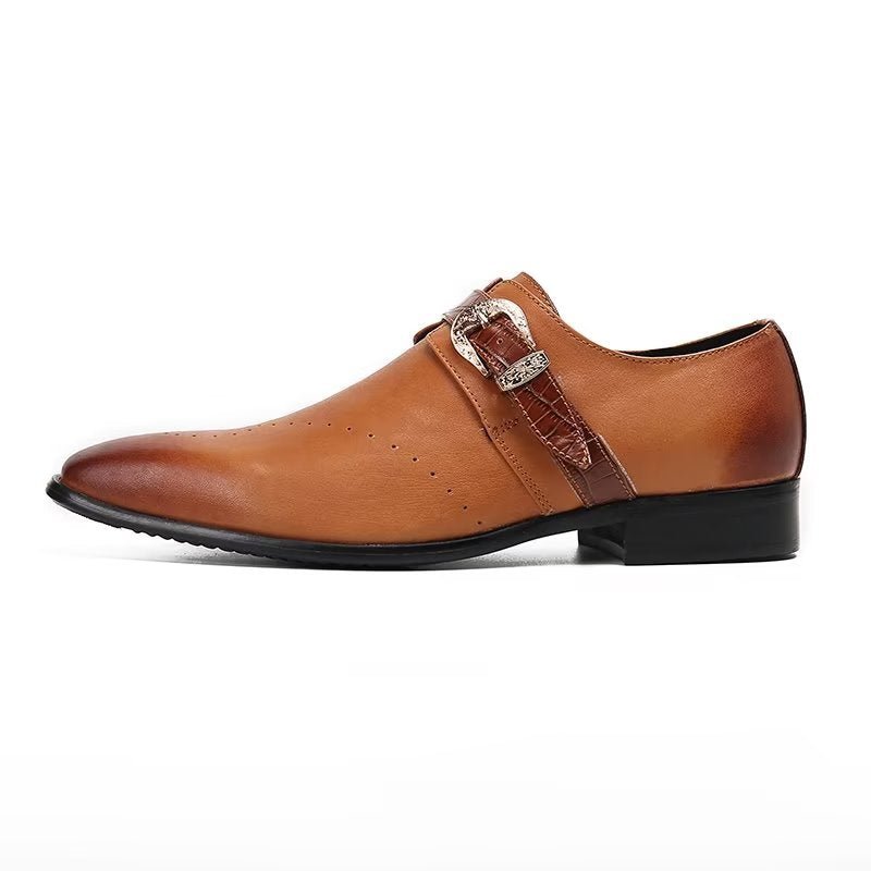 Formele Herenschoenen Monkstraps Elegante Instappers Echt Leer - Bruin