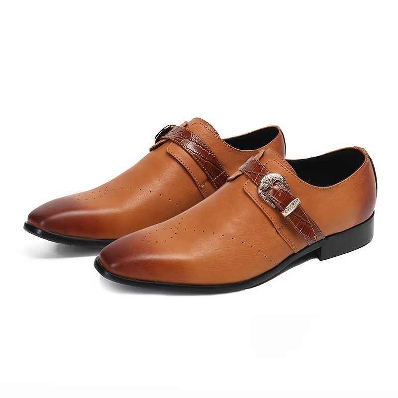 Formele Herenschoenen Monkstraps Elegante Instappers Echt Leer - Bruin