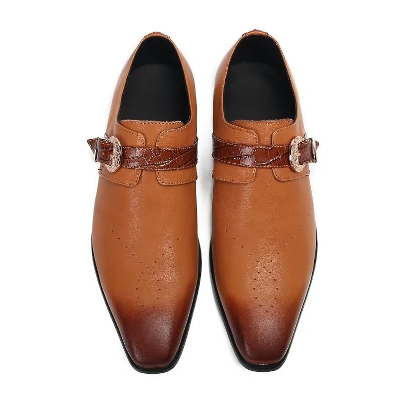 Formele Herenschoenen Monkstraps Elegante Instappers Echt Leer - Bruin