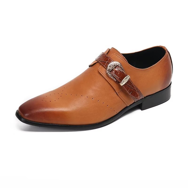 Formele Herenschoenen Monkstraps Elegante Instappers Echt Leer - Bruin