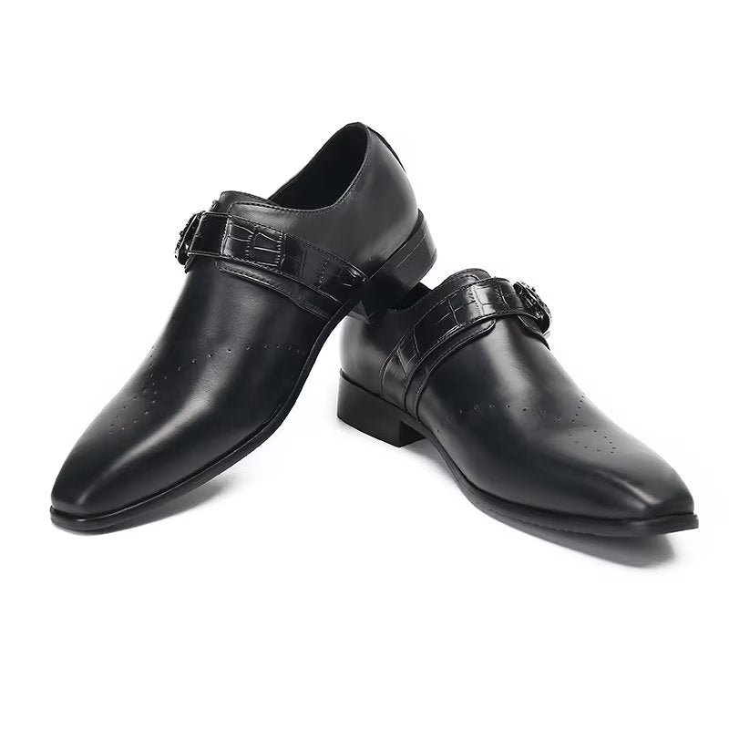 Formele Herenschoenen Monkstraps Elegante Instappers Echt Leer - Zwart