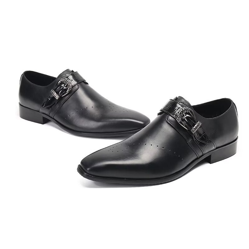 Formele Herenschoenen Monkstraps Elegante Instappers Echt Leer - Zwart