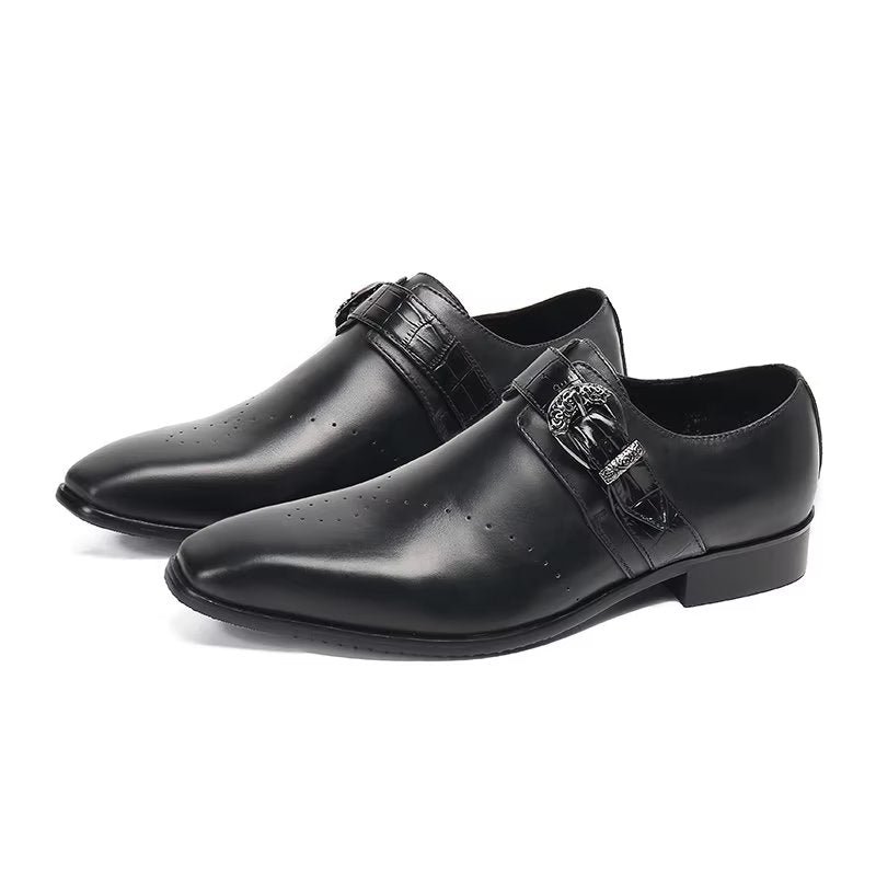 Formele Herenschoenen Monkstraps Elegante Instappers Echt Leer - Zwart