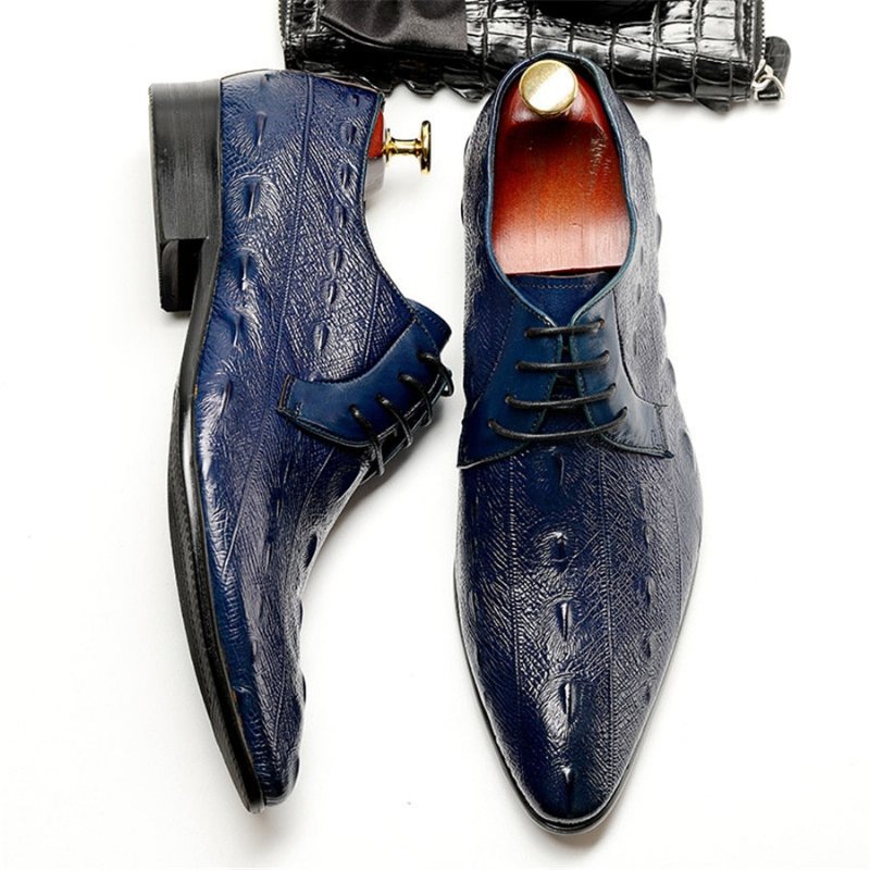 Formele Herenschoenen Oxford-schoenen Met Exotisch Patroon Veters - Blauw