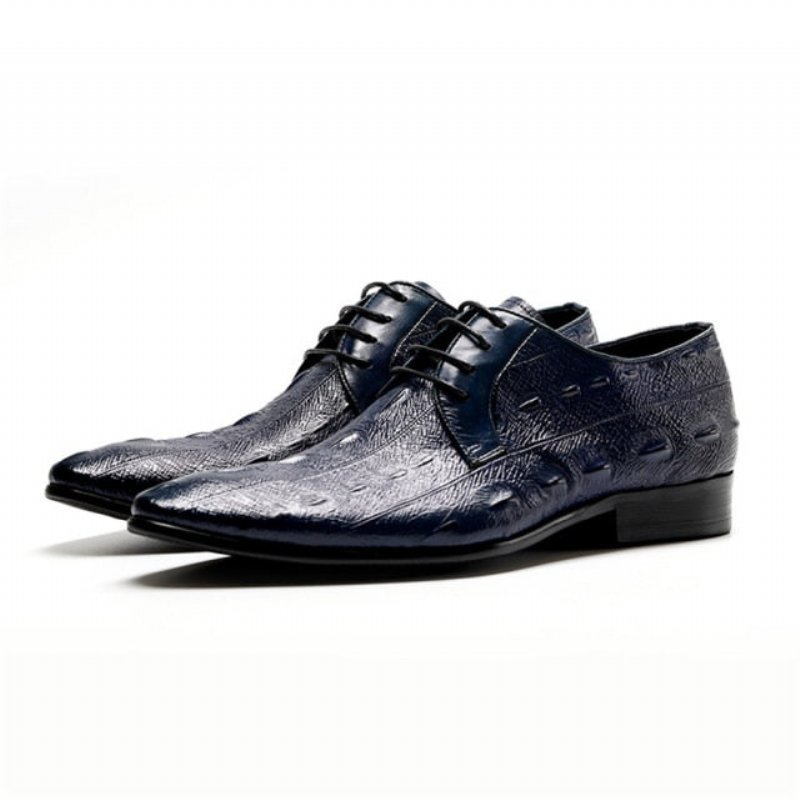 Formele Herenschoenen Oxford-schoenen Met Exotisch Patroon Veters - Blauw