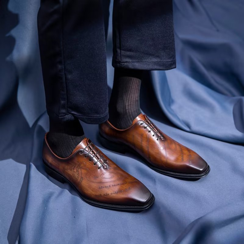 Formele Herenschoenen Oxford-schoenen Met Exotische Textuur - Koffie