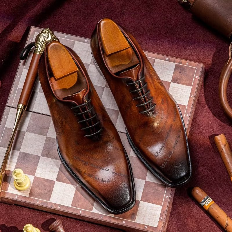 Formele Herenschoenen Oxford-schoenen Met Exotische Textuur - Koffie