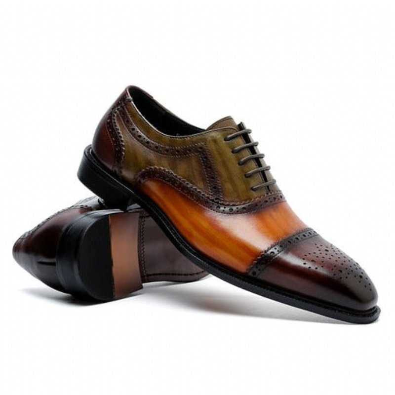 Formele Herenschoenen Oxfords Leer Met Vleugeltip Veters - Koffie