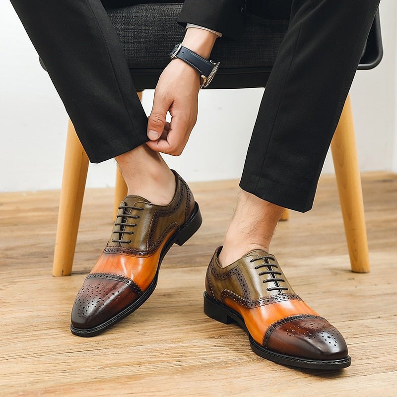 Formele Herenschoenen Oxfords Leer Met Vleugeltip Veters - Oranje