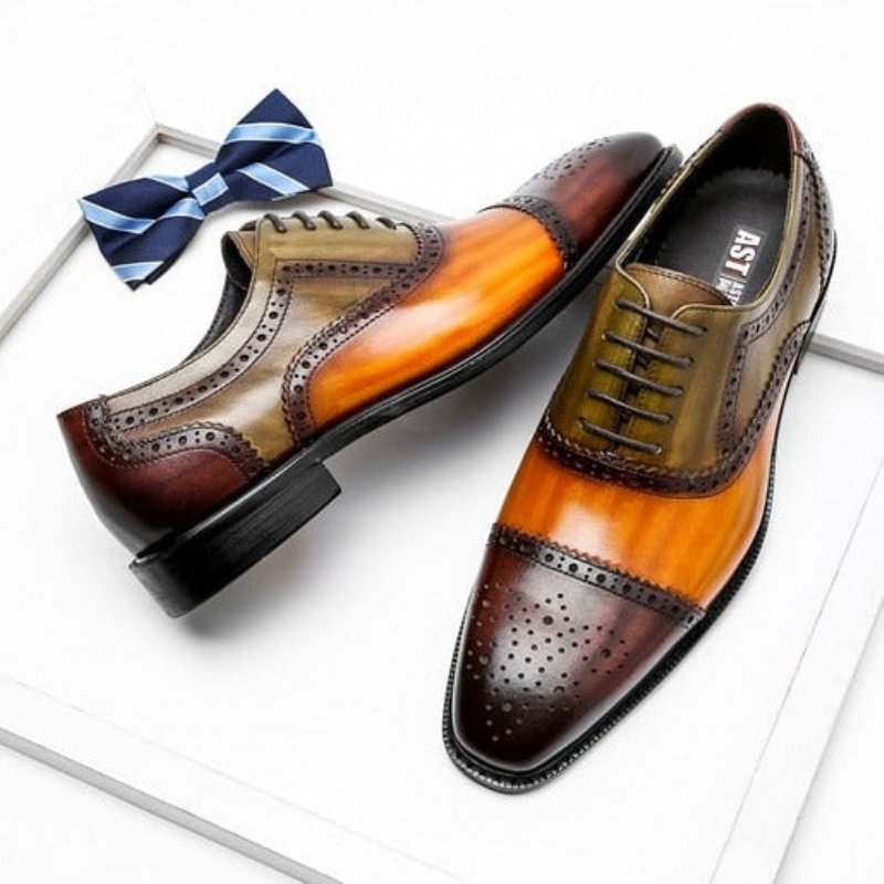 Formele Herenschoenen Oxfords Leer Met Vleugeltip Veters - Oranje