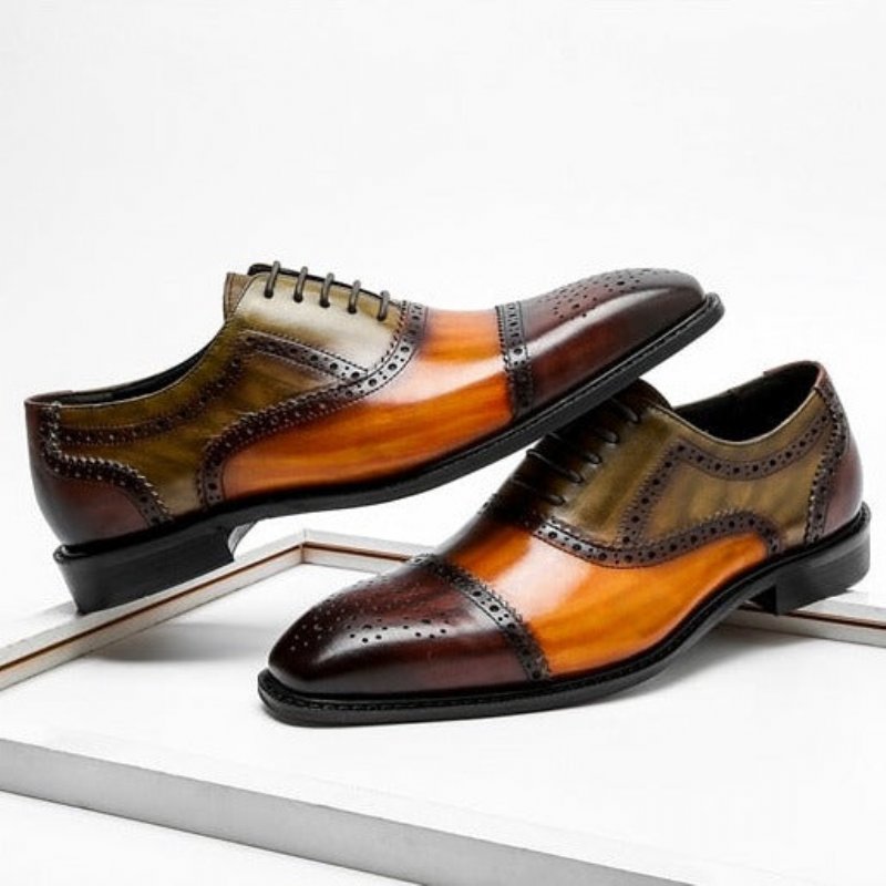 Formele Herenschoenen Oxfords Leer Met Vleugeltip Veters - Oranje