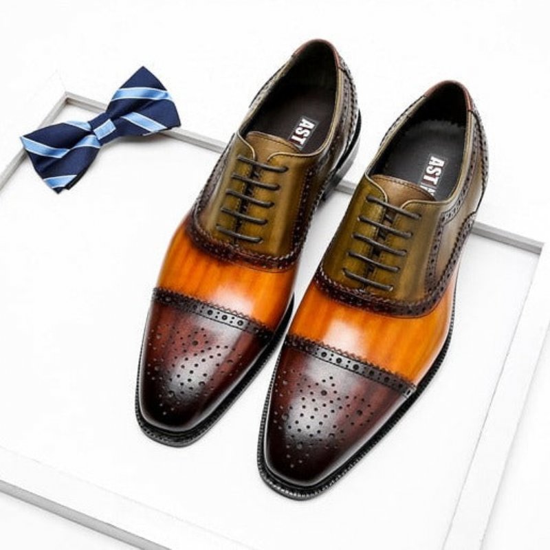 Formele Herenschoenen Oxfords Leer Met Vleugeltip Veters - Oranje