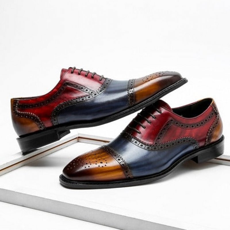 Formele Herenschoenen Oxfords Leer Met Vleugeltip Veters - Exotisch